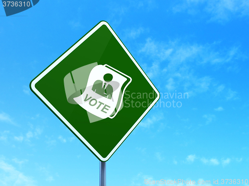 Image of Politics concept: Ballot on road sign background