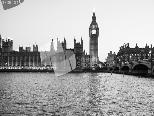 Image of Black and white Houses of Parliament in London