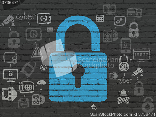 Image of Protection concept: Closed Padlock on wall background