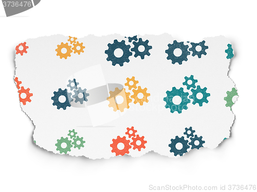 Image of Web design concept: Gears icons on Torn Paper background