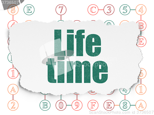 Image of Timeline concept: Life Time on Torn Paper background