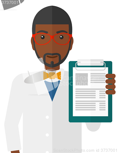 Image of Doctor holding medical notepad.