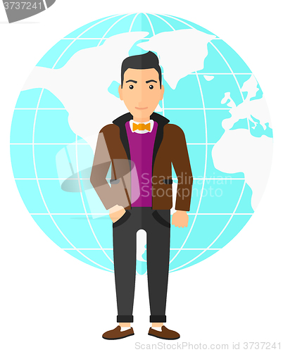 Image of Businessman standing on globe background.