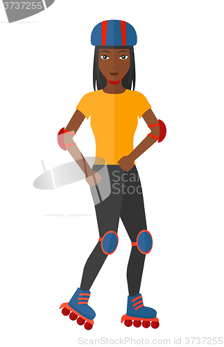Image of Sporty woman on rollerblades.