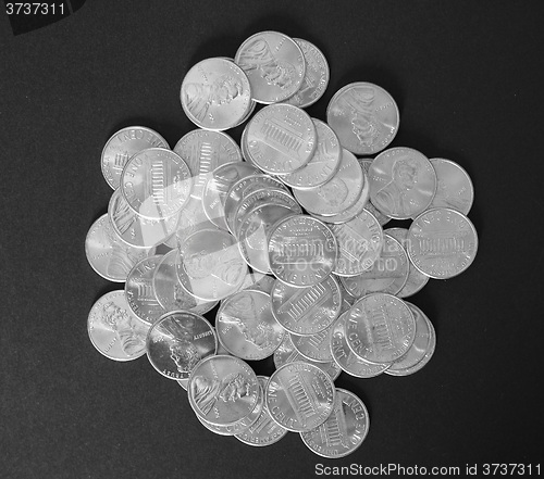 Image of Black and white Dollar coins 1 cent wheat penny