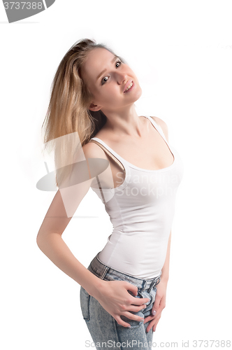 Image of Young woman smiling at camera, portrait