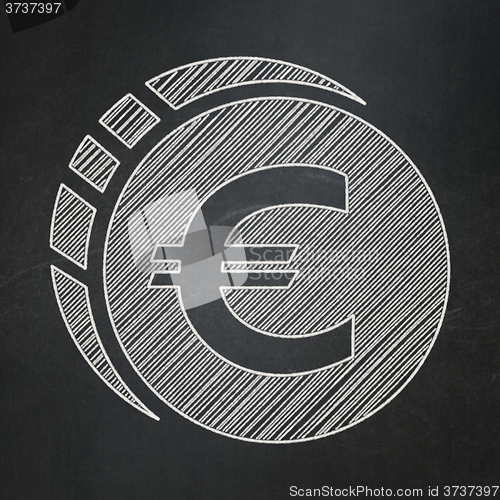 Image of Currency concept: Euro Coin on chalkboard background