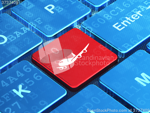 Image of Vacation concept: Airplane on computer keyboard background