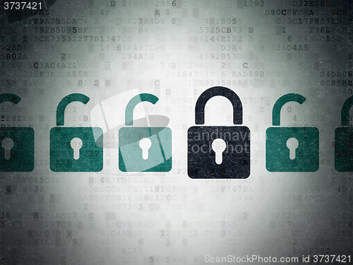 Image of Protection concept: closed padlock icon on Digital Paper background