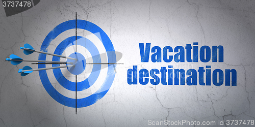 Image of Tourism concept: target and Vacation Destination on wall background