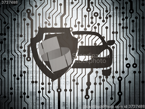 Image of Insurance concept: circuit board with Car And Shield