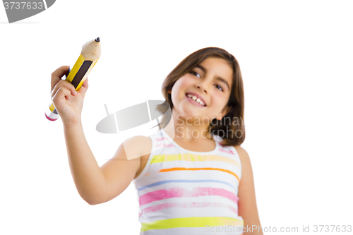 Image of Girl writing on a glass wall