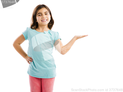 Image of Little girl showing something