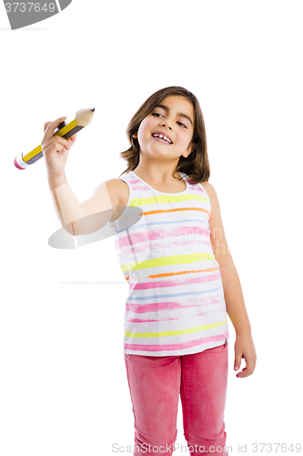 Image of Girl writing on a glass wall