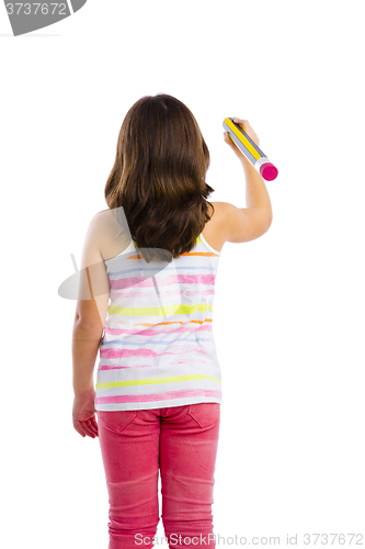 Image of Girl writing on a glass wall