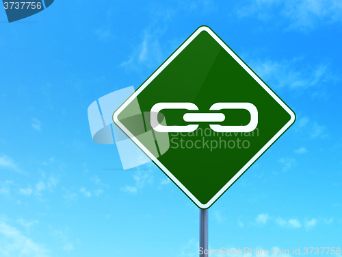 Image of Web development concept: Link on road sign background