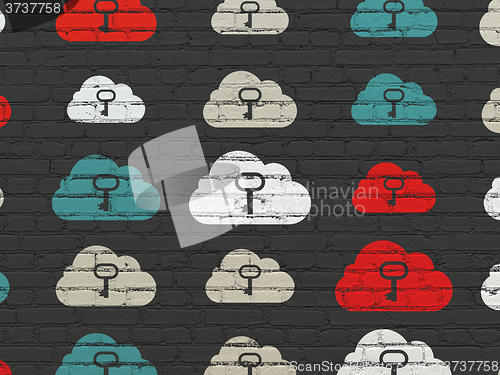 Image of Cloud technology concept: Cloud With Key icons on wall background