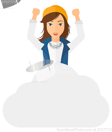 Image of Woman sitting on cloud.