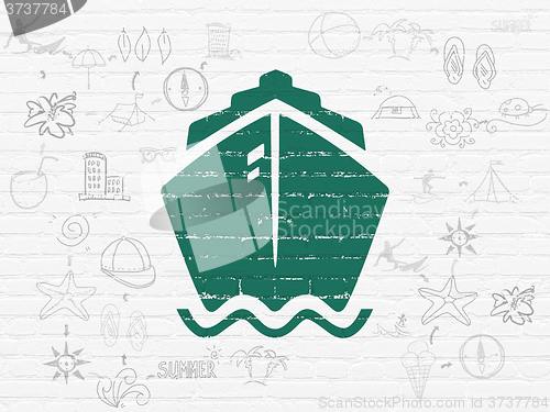 Image of Tourism concept: Ship on wall background