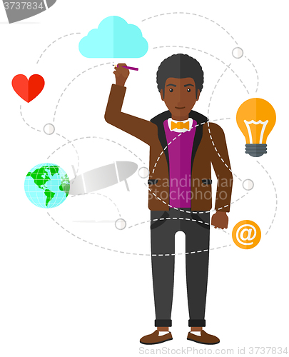 Image of Businessman and cloud computing.