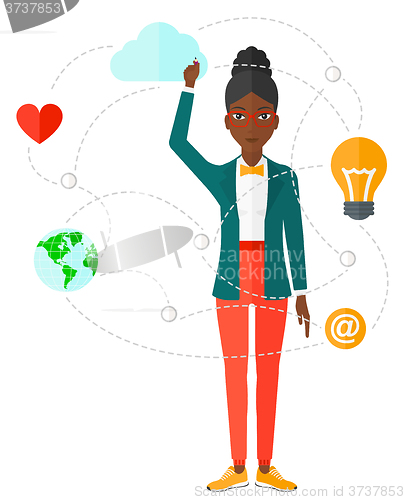 Image of Business woman and cloud computing.