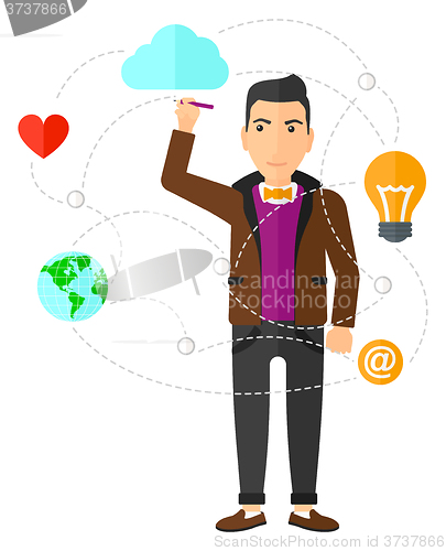 Image of Businessman and cloud computing.