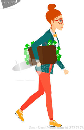 Image of Woman with suitcase full of money.