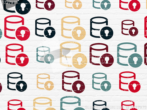 Image of Database concept: Database With Lock icons on wall background