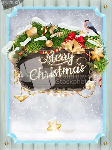 Image of Merry Christmas wooden board. EPS 10