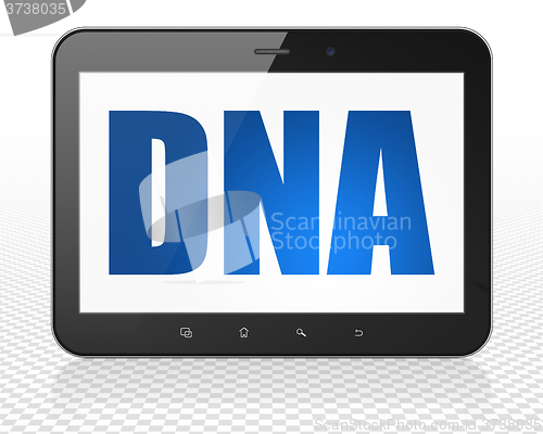 Image of Medicine concept: Tablet Pc Computer with DNA on display