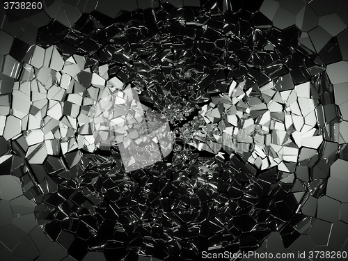 Image of Splitted or broken glass pieces on black
