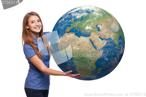 Image of Woman holding earth globe