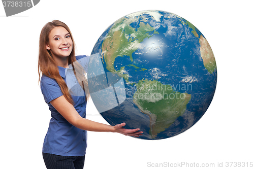 Image of Woman holding earth globe