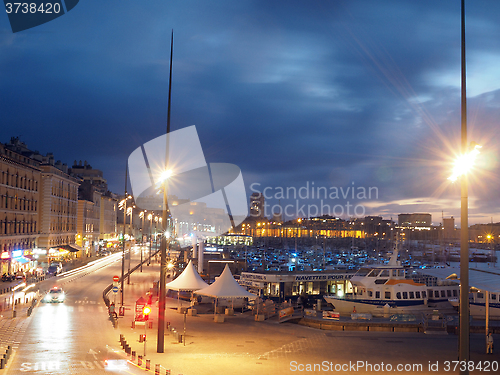 Image of editorial Marseille night harbor