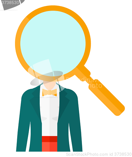 Image of Woman with magnifier instead of head.