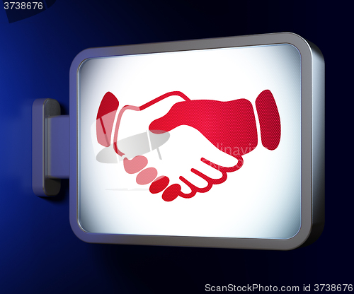 Image of Political concept: Handshake on billboard background