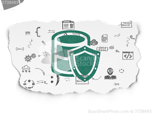 Image of Database concept: Database With Shield on Torn Paper background