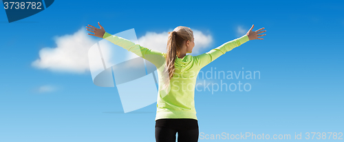 Image of happy sporty woman enjoying sun and freedom