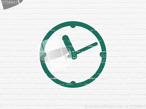 Image of Timeline concept: Clock on wall background