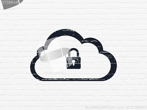 Image of Cloud computing concept: Cloud With Padlock on wall background