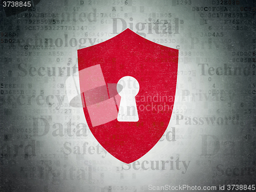 Image of Safety concept: Shield With Keyhole on Digital Paper background