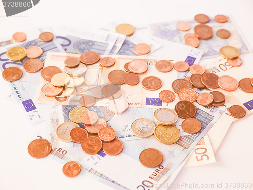Image of  Euros coins and notes vintage