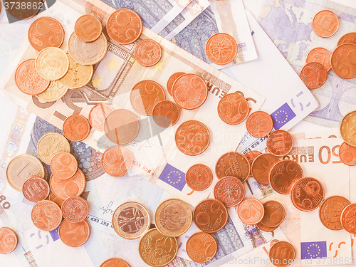 Image of  Euros coins and notes vintage