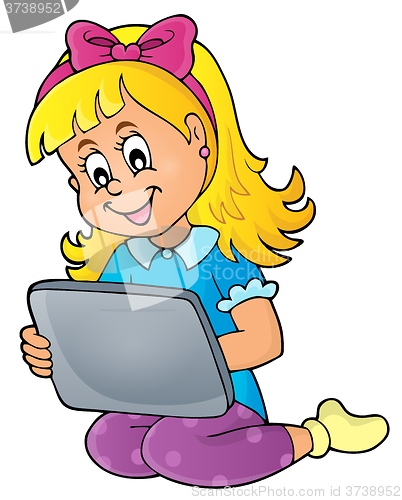 Image of Girl playing with tablet