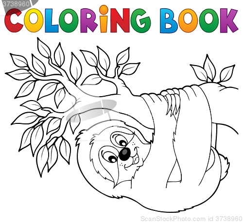 Image of Coloring book sloth on branch