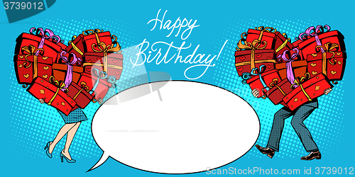 Image of Happy birthday postcard man woman gifts