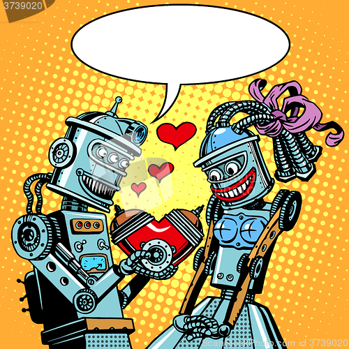 Image of Robots man woman love Valentines day and wedding