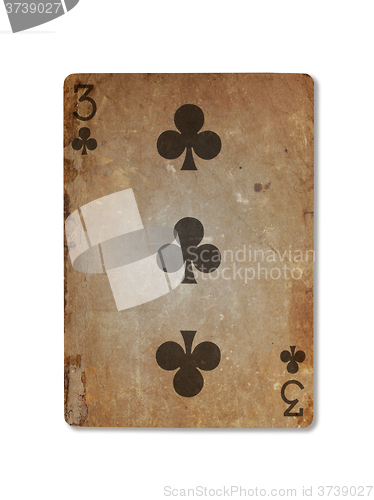 Image of Very old playing card, three of clubs