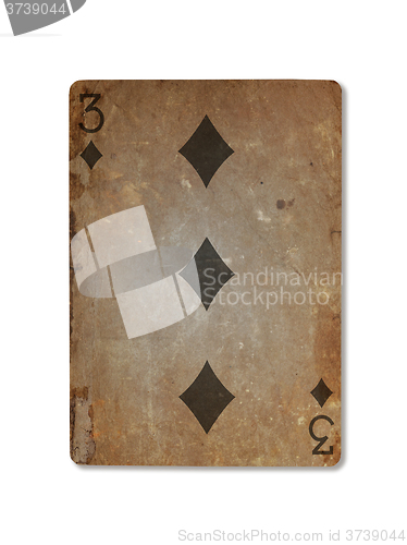 Image of Very old playing card, three of diamonds