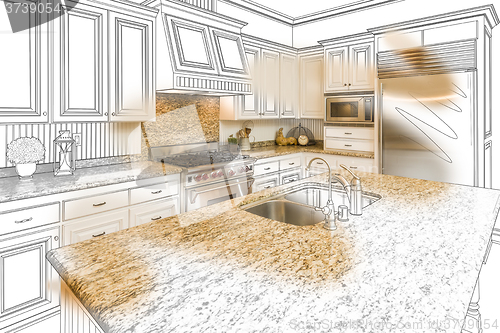 Image of Custom Kitchen Design Drawing and Brushed Photo Combination